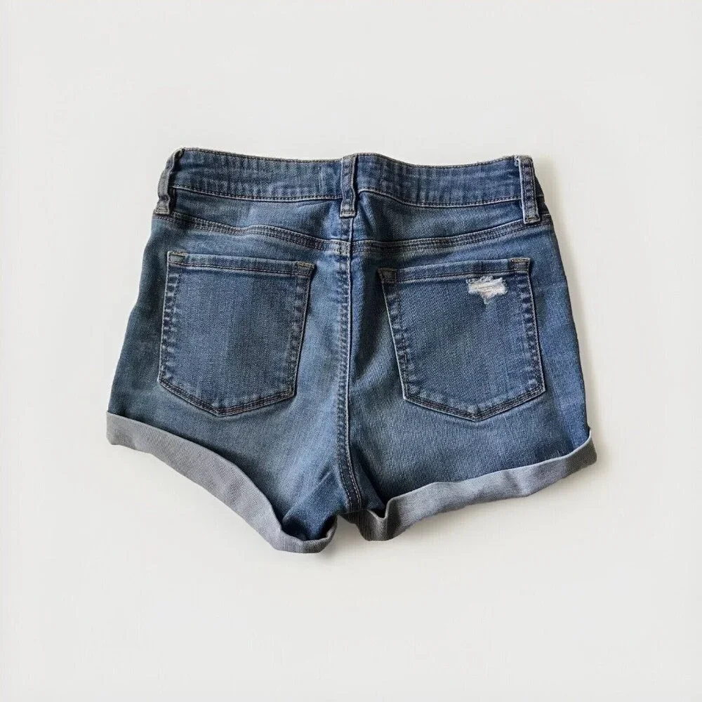 Women's PacSun‎ Distressed Super Stretch Shortie Denim Blue Jean Shorts Size 24